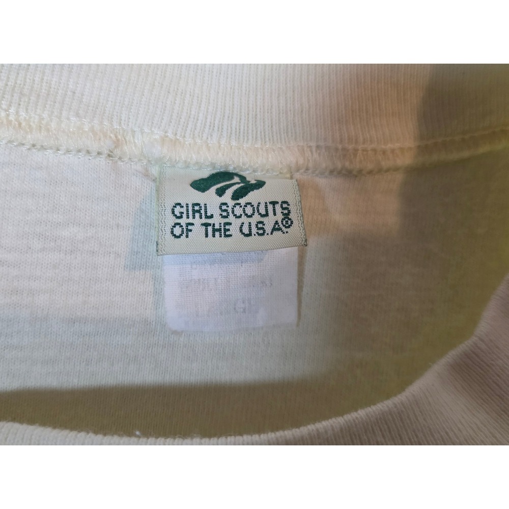 Vintage Girl Scouts of the USA Shirt Cream Ribbed Embroidered Floral Vintage XL - Picture 5 of 7